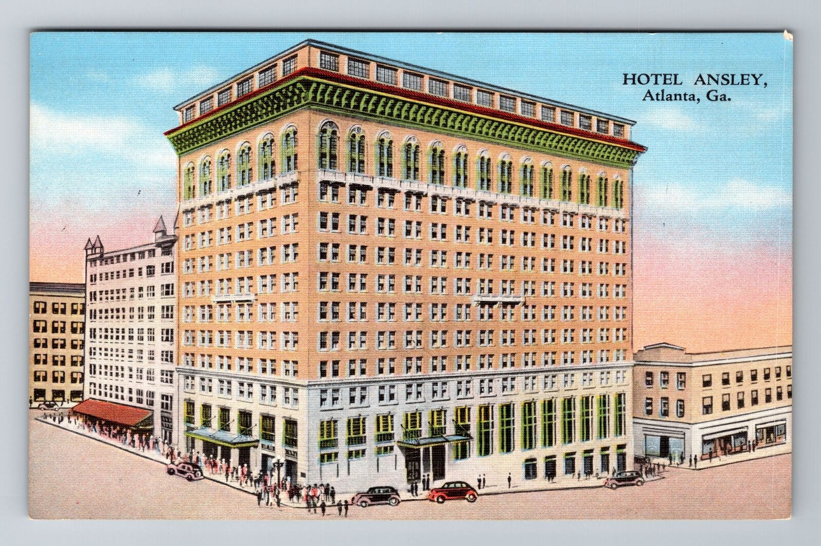 Atlanta GA-Georgia, Hotel Ansley, Advertising, Antique Souvenir Vintage Postcard