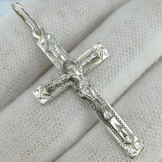 925 Sterling Silver Cross Pendant Jesus Crucifix Prayer Scripture Hand Engraving