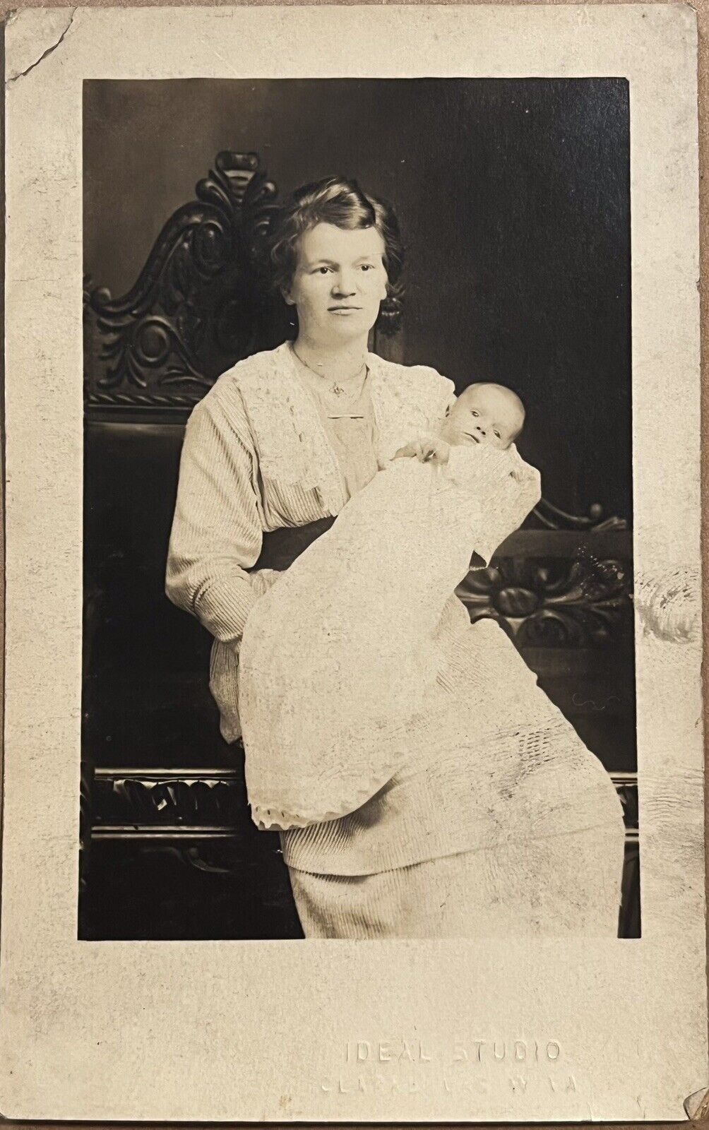 RPPC Clarksburg West Virginia Mother with Baby Antique Real Photo Postcard c1910