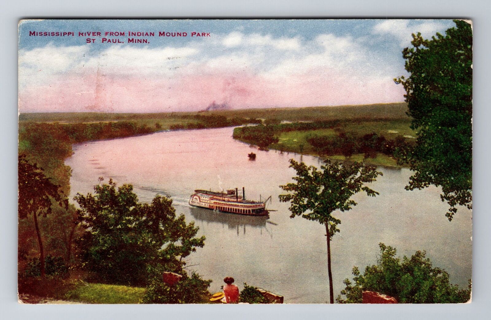 St Paul MN-Minnesota Mississippi River Indian Mound Park Vintage c1911 Postcard