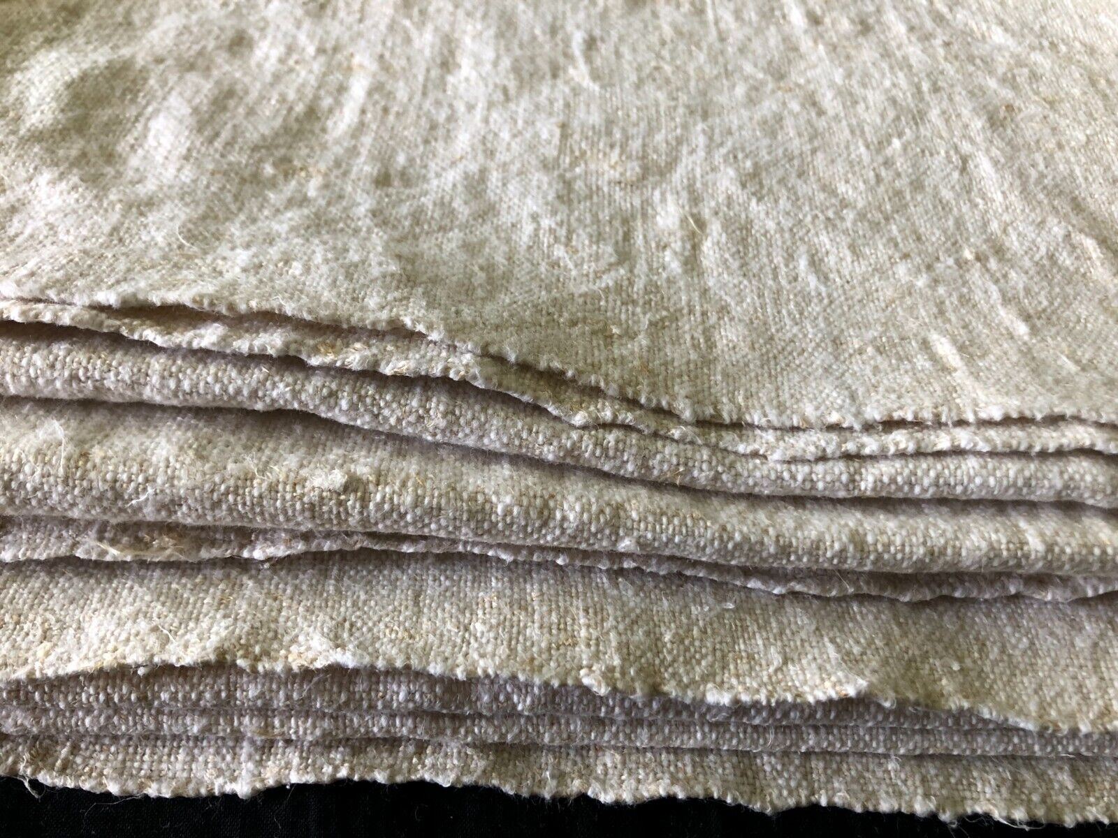 HUGE Pair Antique French Handwoven Slubby Oatmeal Chanvre Linen Towels Torchons