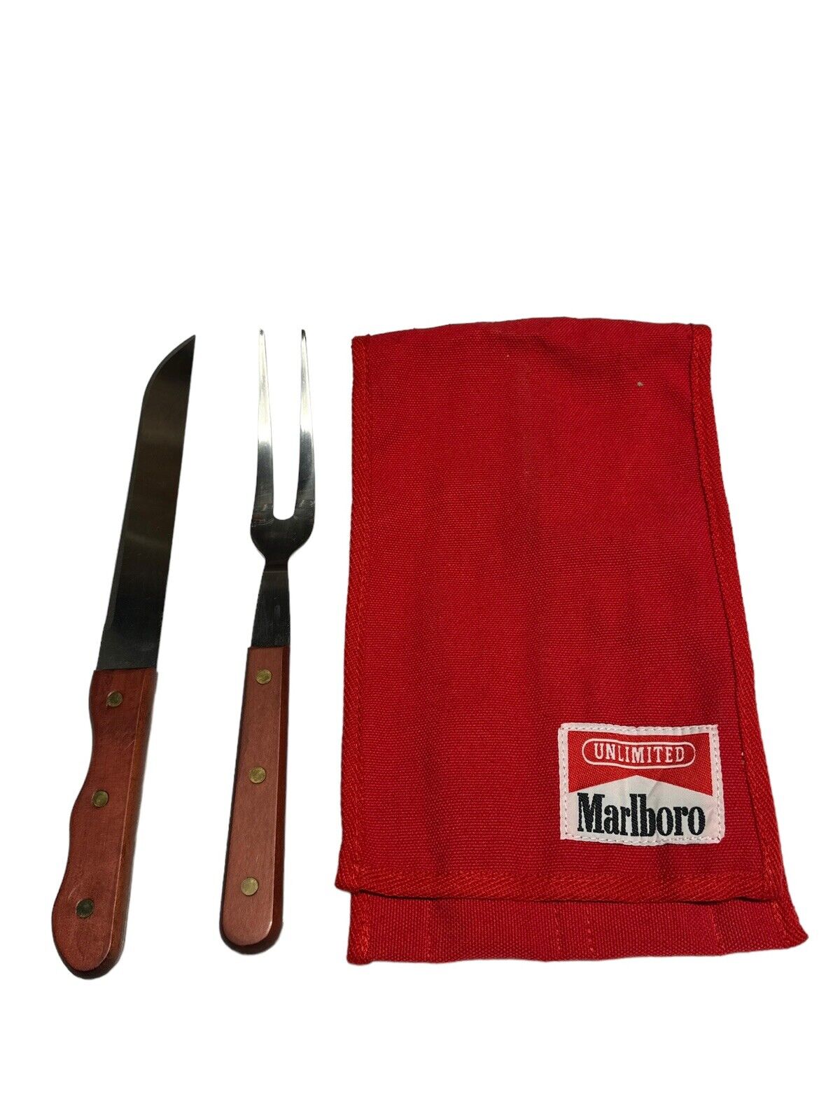 Vintage 1980s RED Marlboro Unlimited BBQ Grilling FORK/KNIFE Set