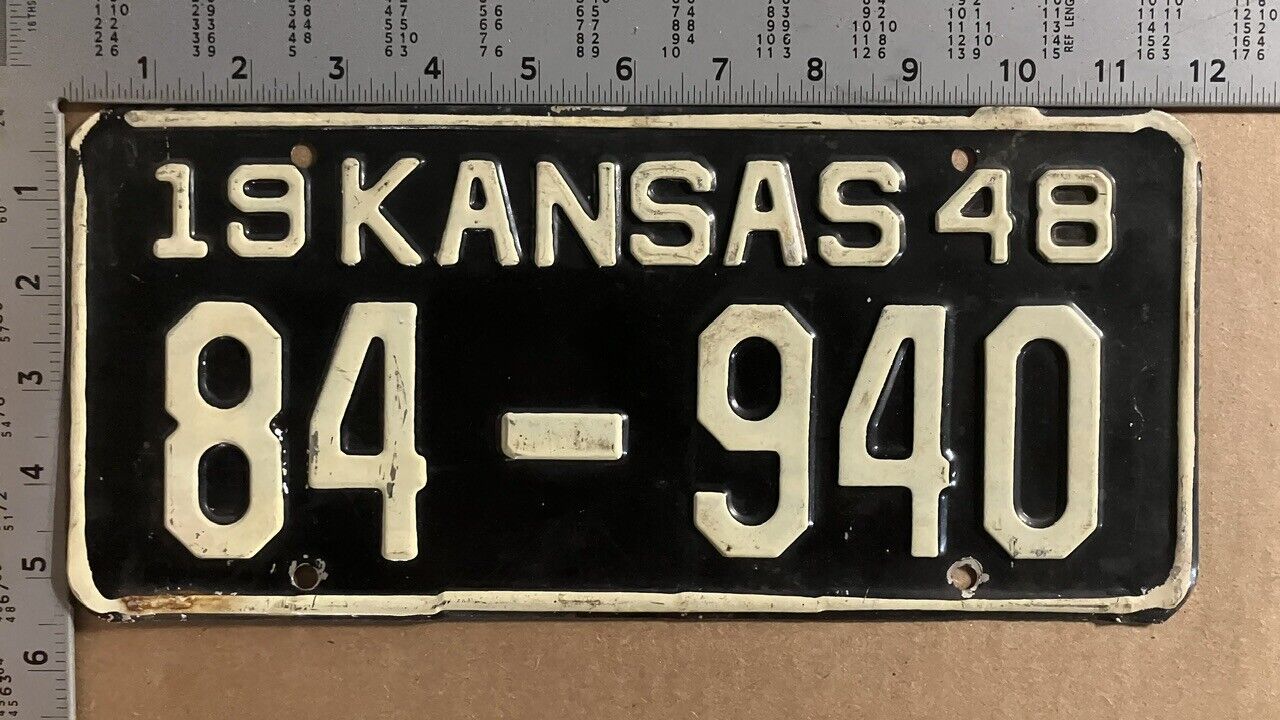 Kansas 1948 license plate 84-940 YOM DMV Seward Ford Chevy Dodge great ORIGINAL