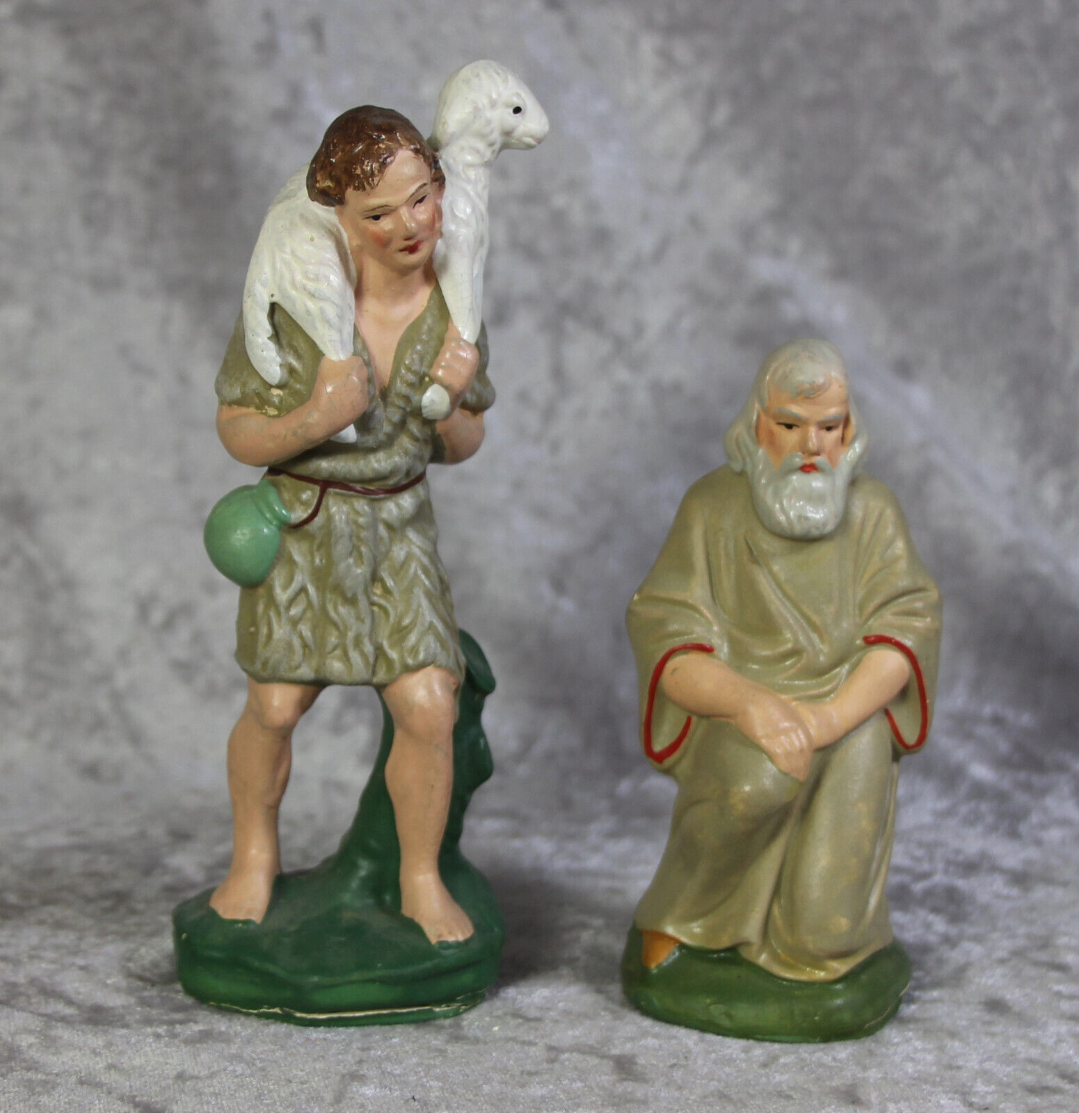 Antique Germany Nativity Figures Two Shepherds Beautiful Colors