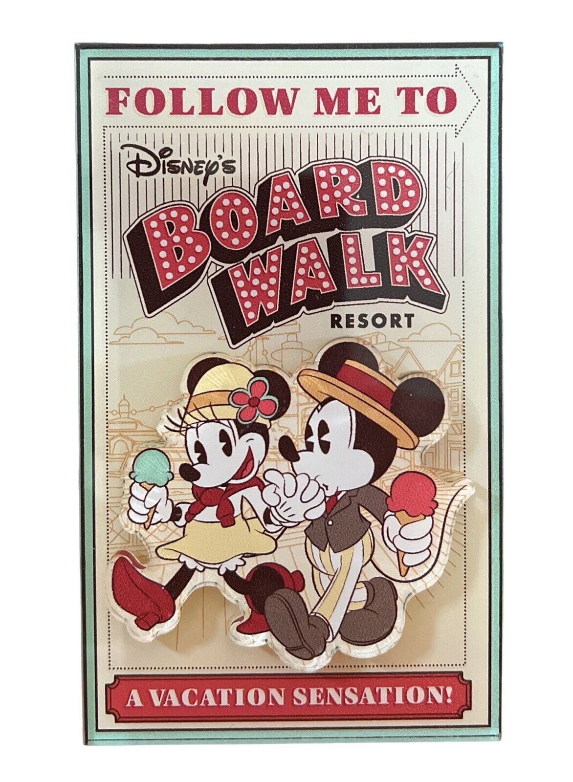 Disney World Parks Boardwalk Resort Mickey & Minnie Ice Cream Fridge Magnet NEW