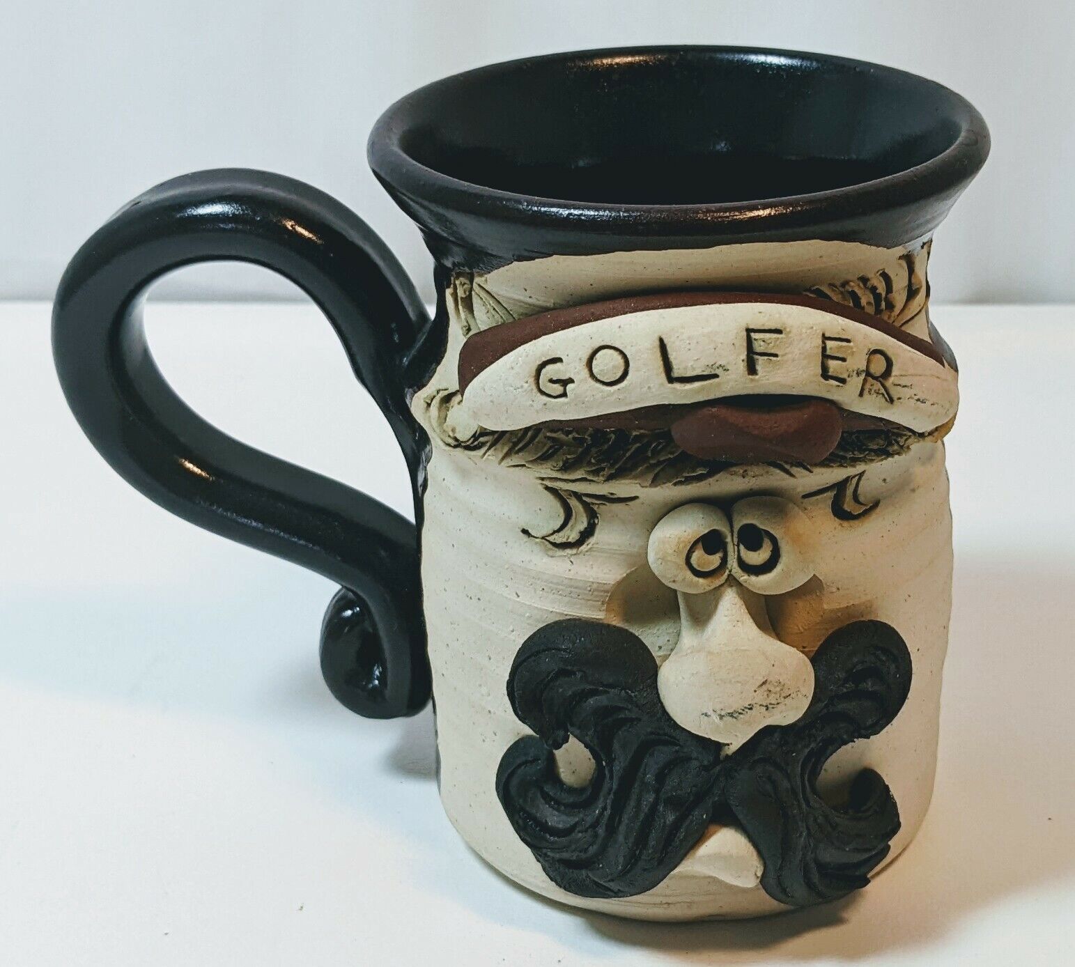 Vintage Handmade Ceramic Art Pottery Face Ugly Golfer Mug Signed