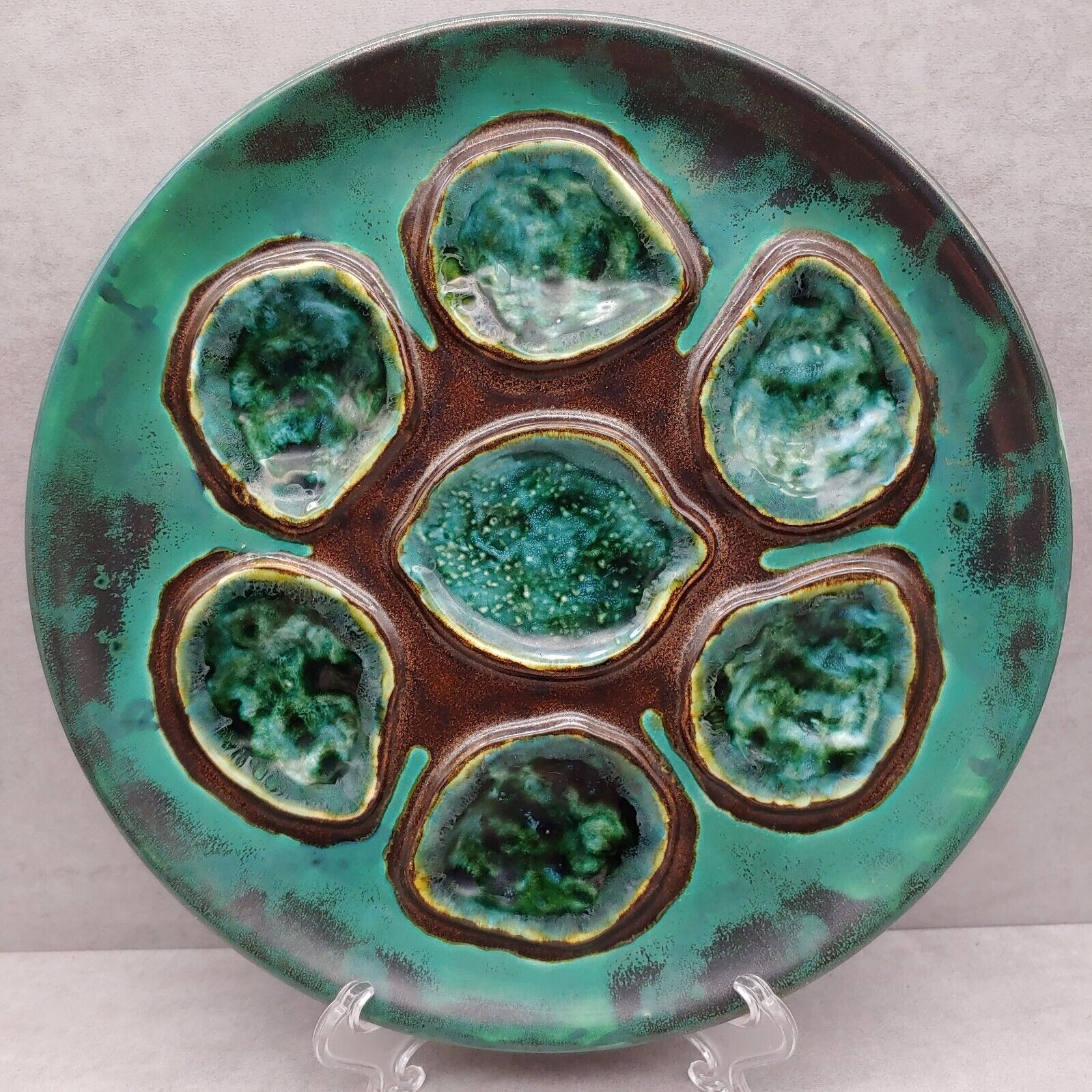 Vintage French Oyster Plate Majolica Style 1965