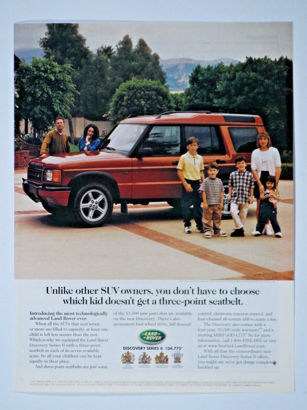 1999 Land Rover Discovery Series II Red Vintage Kids Original Print Ad
