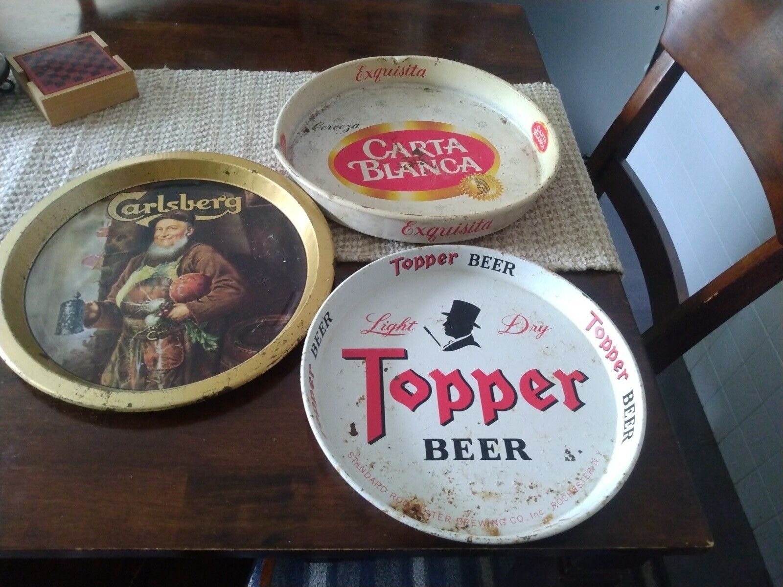Lot of 3 Vintage Beer Serving Trays Carlsberg Topper Carta Blanca All 3 🔥🍺