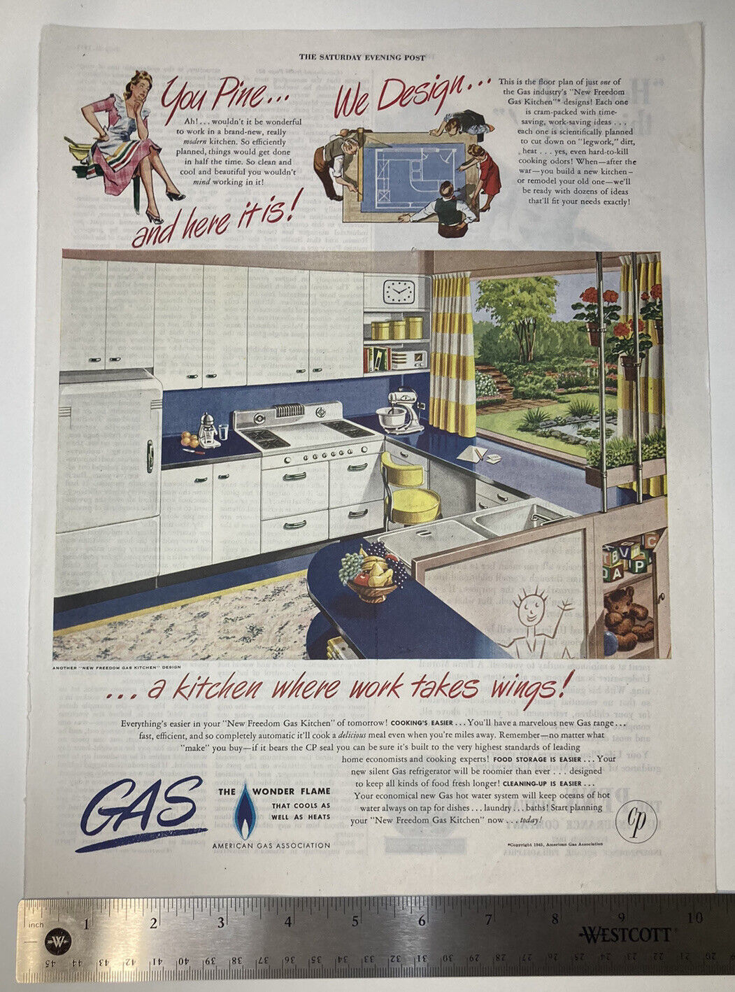 VINTAGE 1945 Print Ad American Gas Association, Kitchen Penn Mutual 10x14\