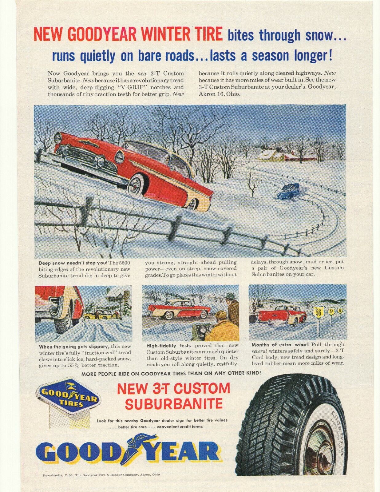 1956 Goodyear 3-T Custom Suburbanite Tire Advertisement