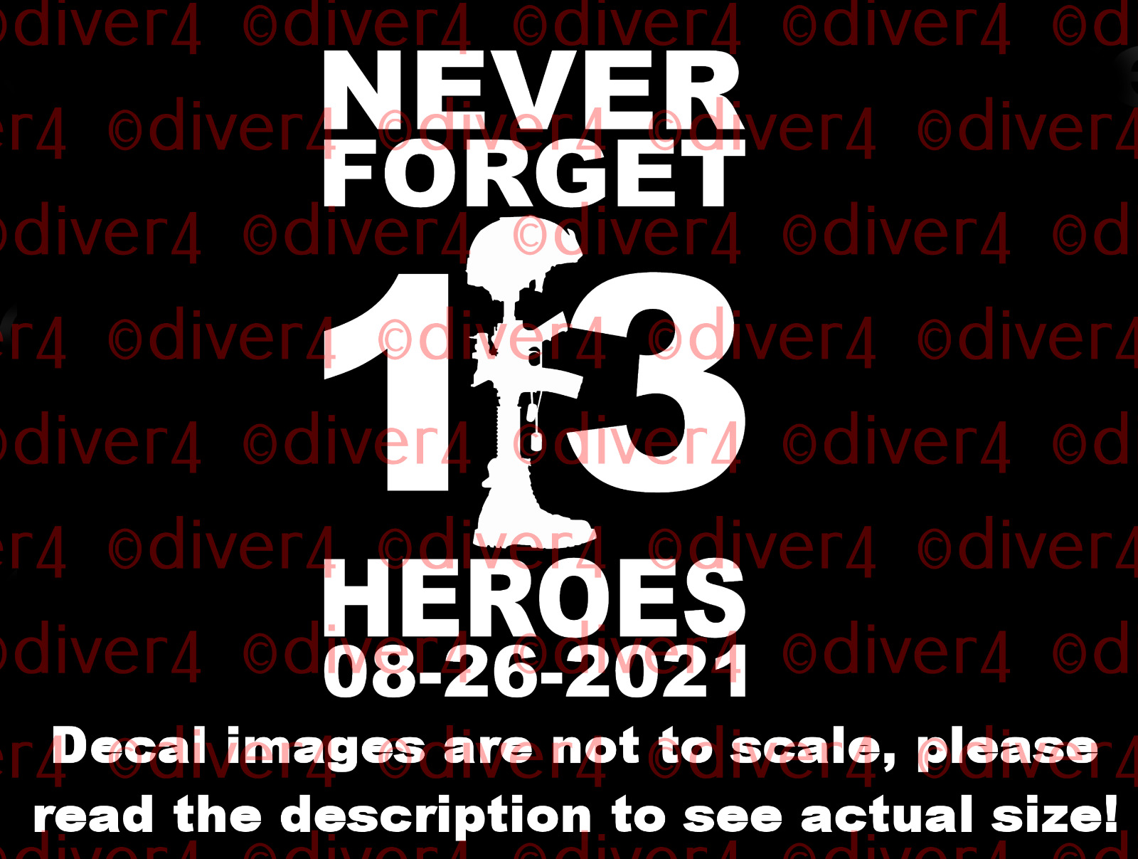 Never Forget 13 Heroes with Military Cross Decal Bumper Sticker Made in the USA 