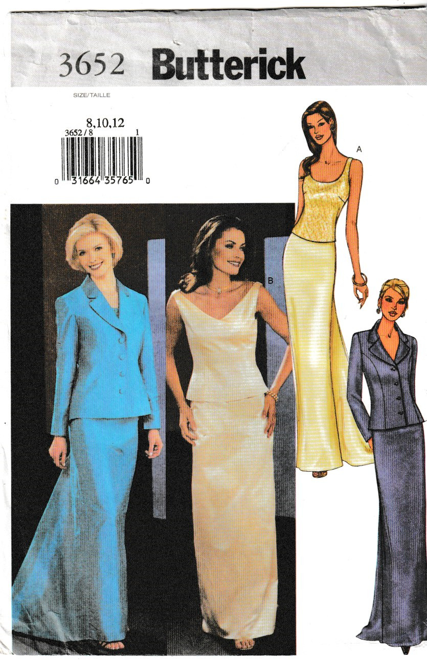 Butterick Pattern 3652, c2003 Misses Special Occasion Gowns, 8-10-12, FF