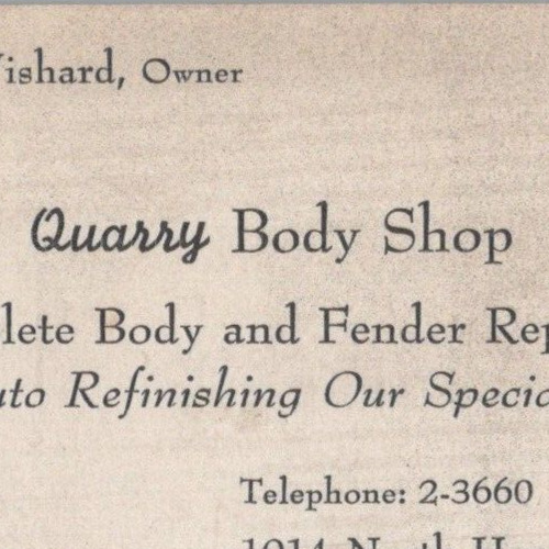 1950s Quarry Body Shop Car Fender Repair La Verne Washard Horsman St Rockford IL