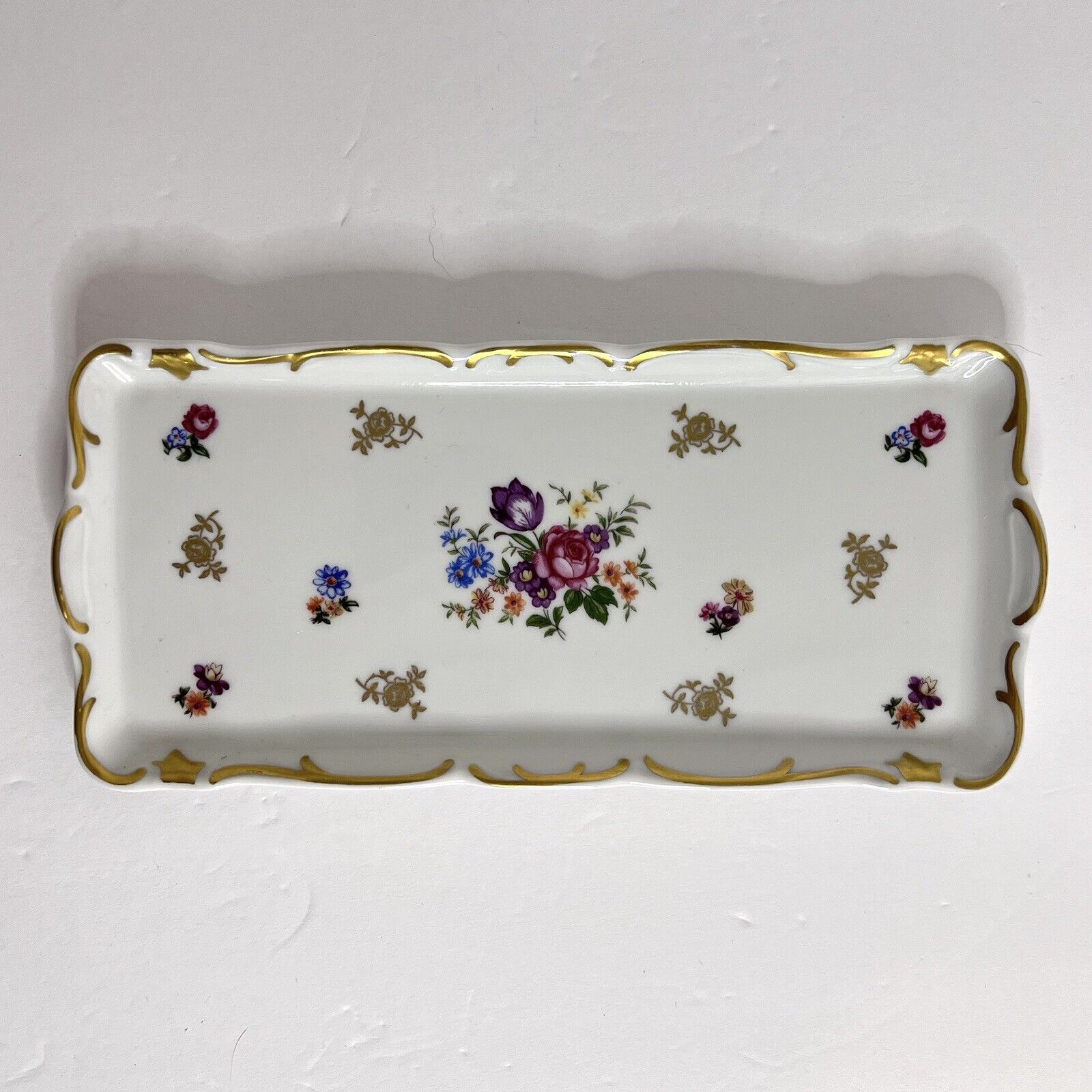 VTG Reichenbach Rectangle Bone China Tray Made in the GDR East Germany Floral