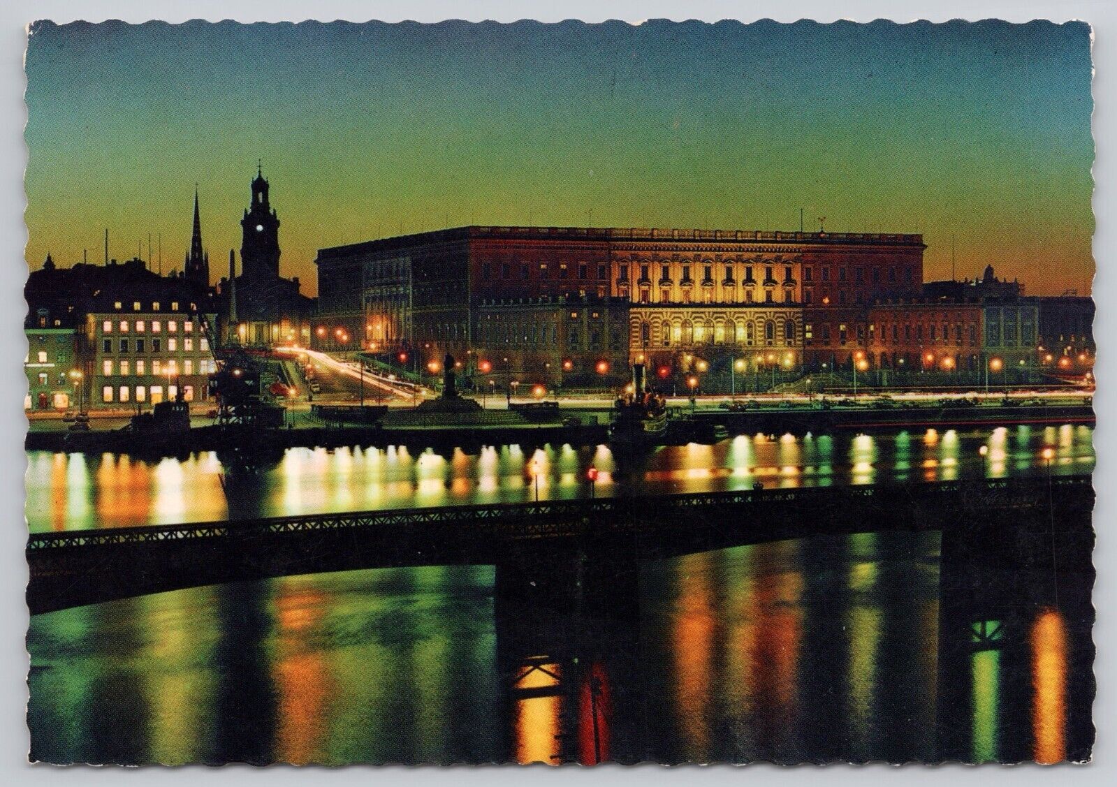 Stockholm Sweden, Royal Palace at Night, Vintage Postcard