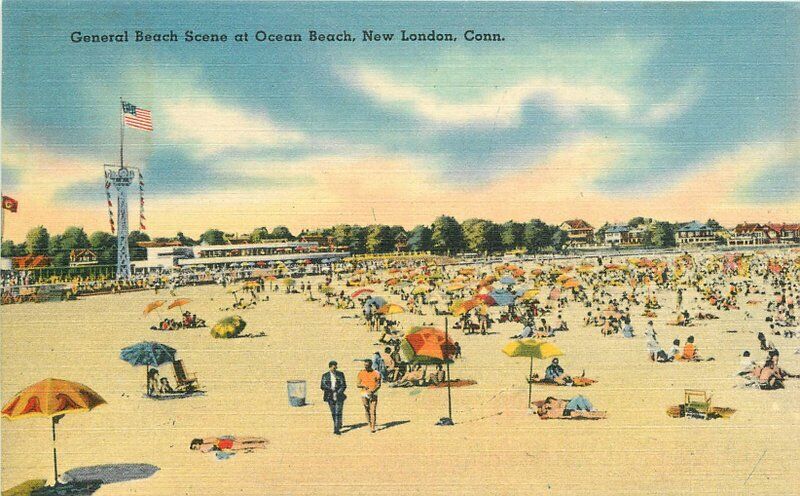 General Beach Ocean New London Connecticut Teich 1940s Postcard 10144