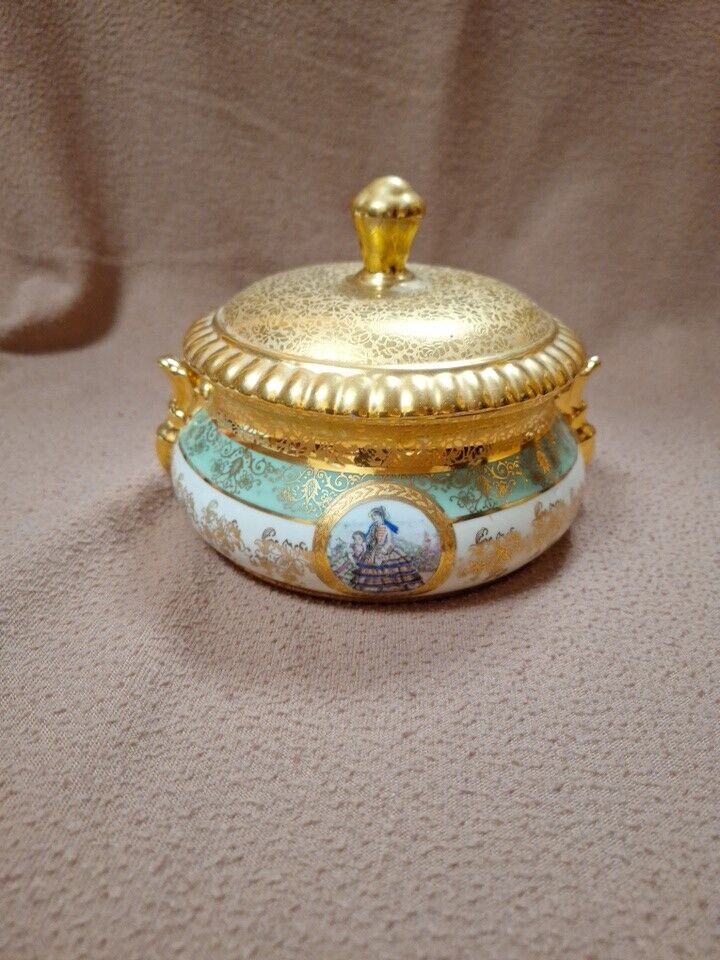 Le Mieux: 24 Kt Gold Hand Decorated Porcelain Mother/Daughter  Jar with Stamp