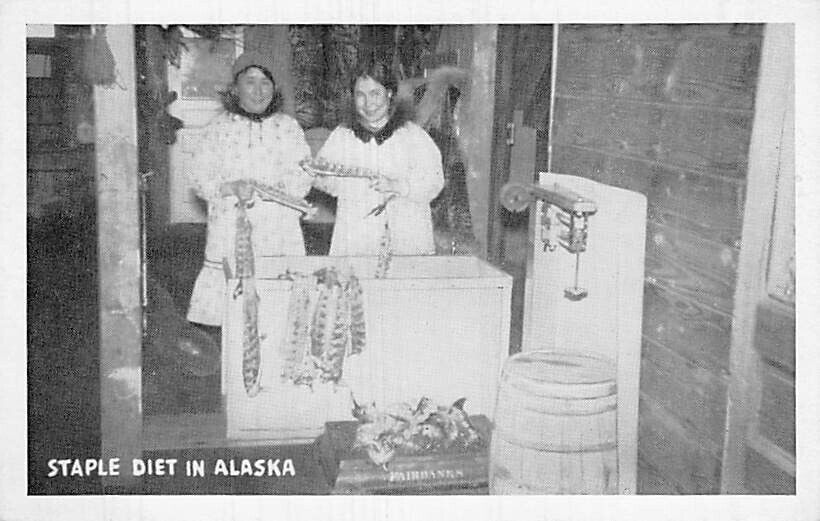 Postcard AK: Staple Diet in Alaska, Salmon, Vintage B&W Photo, 1940's