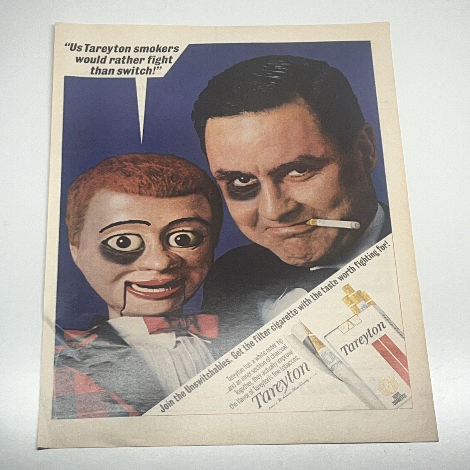 Tareyton Cigarettes Ventriloquist Dummy 1965 Vintage Print Ad Life Magazine