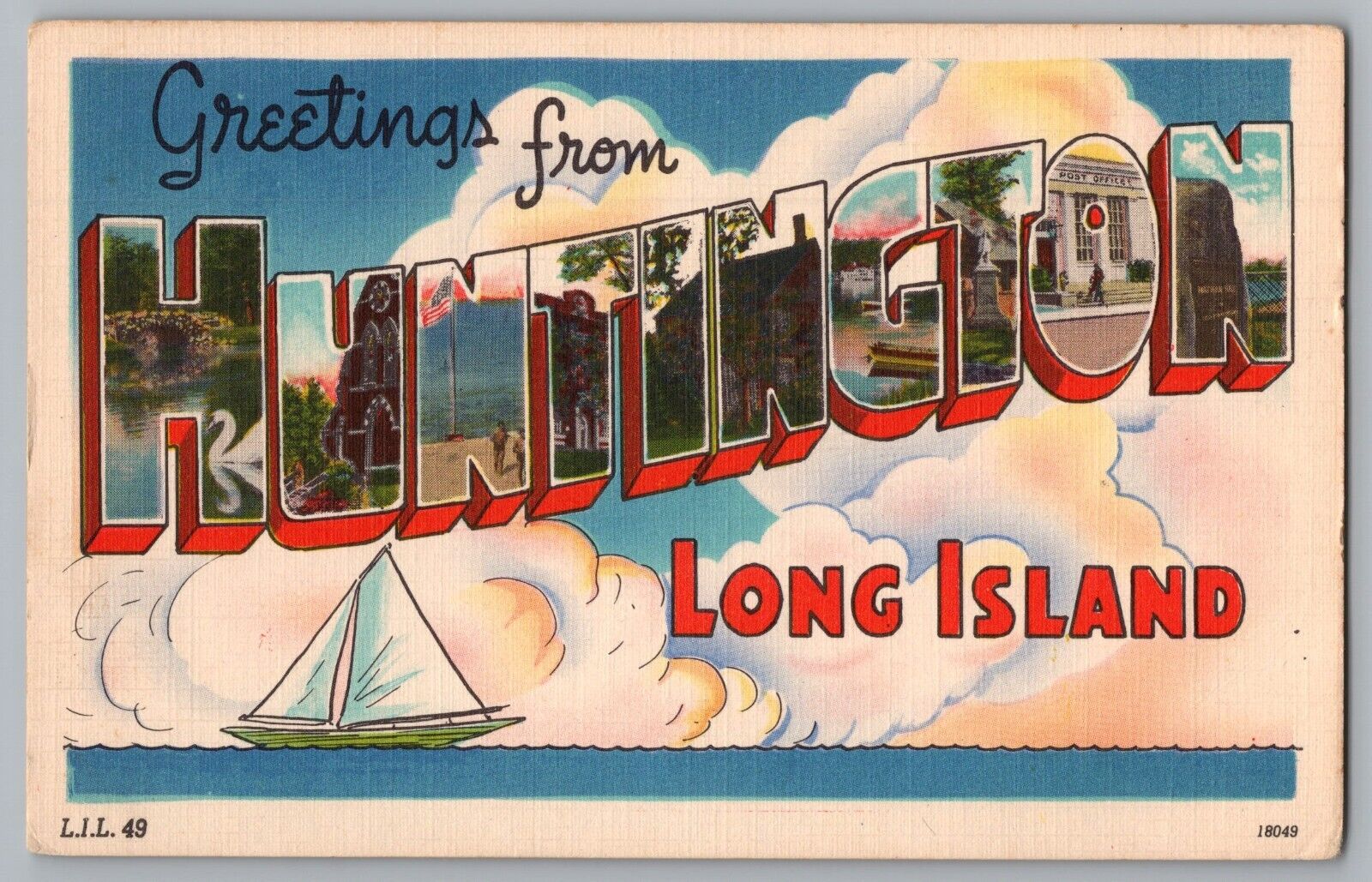 Postcard Greetings From Huntington, Long Island, Large Letter