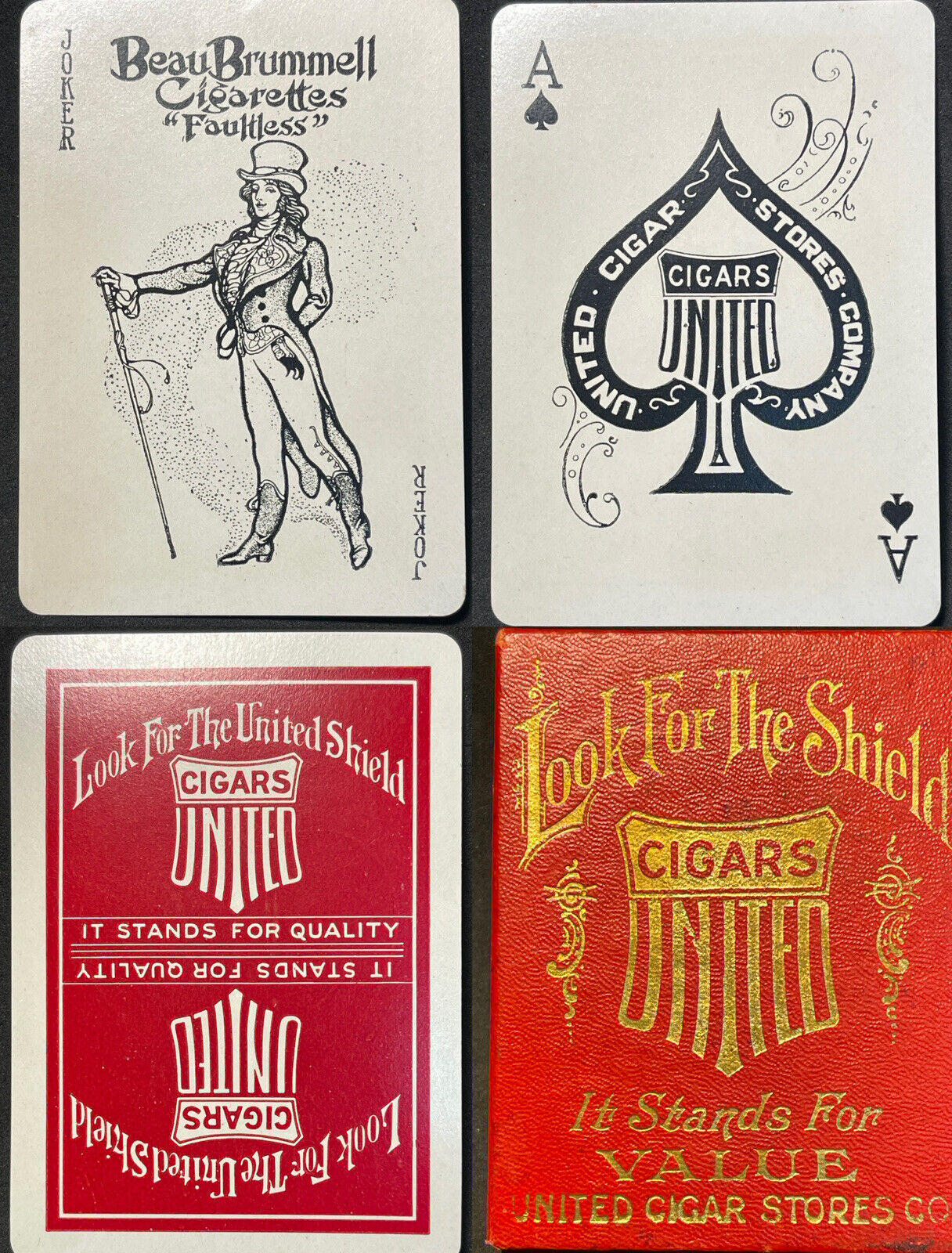 c1907 High Grade Antique Cigars Playing Cards 53+ Joker Historic Poker Deck +Box