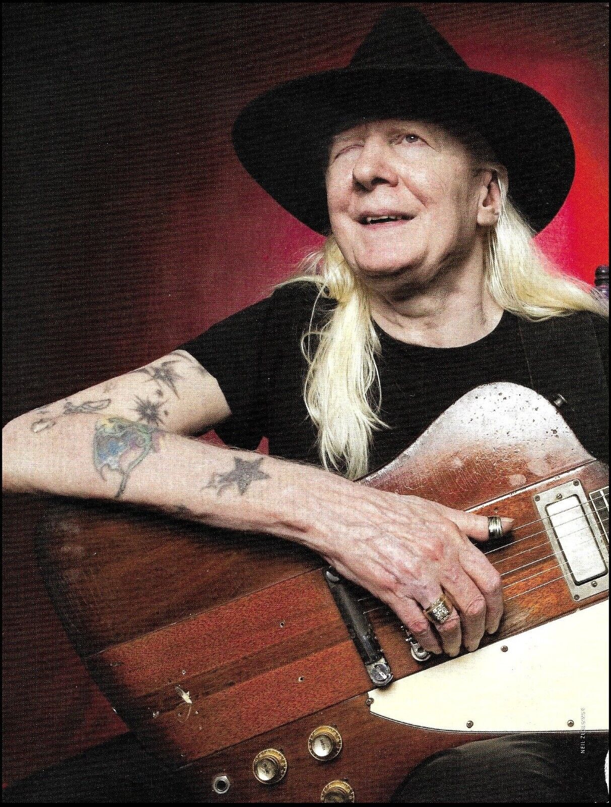 Johnny Winter with his 1963 Gibson Firebird V guitar 8 x 11 pin-up photo print