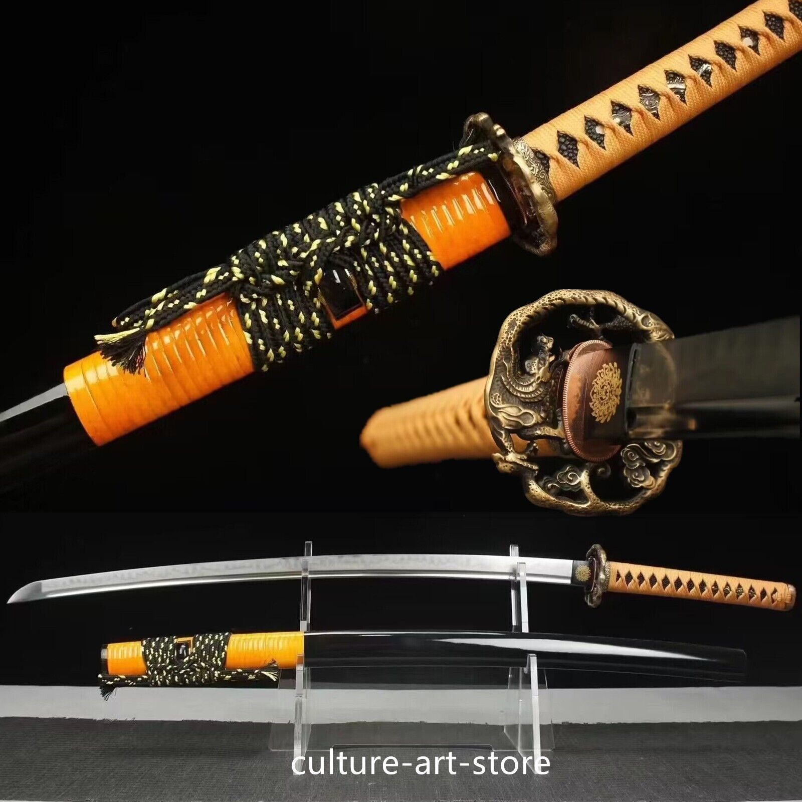 Handmade Japanese Samurai Katana T10 Steel Clay Tempered Sword Grind Sharp