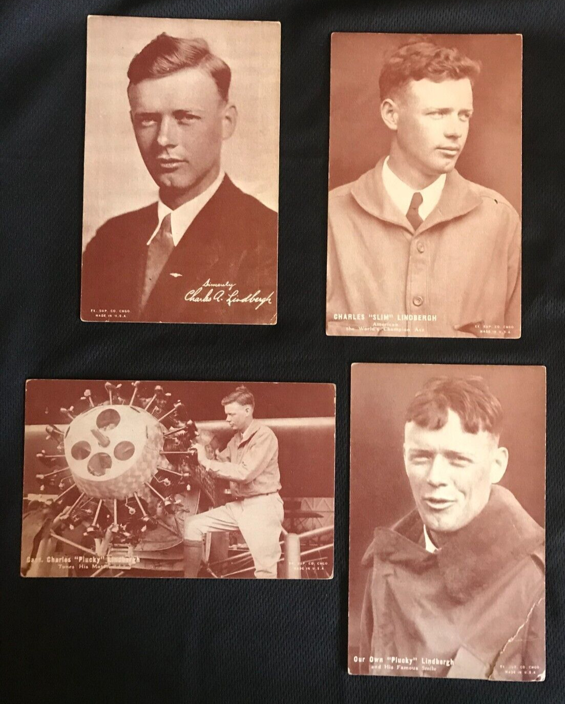 4 Vintage Charles Lindbergh ARCADE Cards 3 Portrait, 1 w/motor