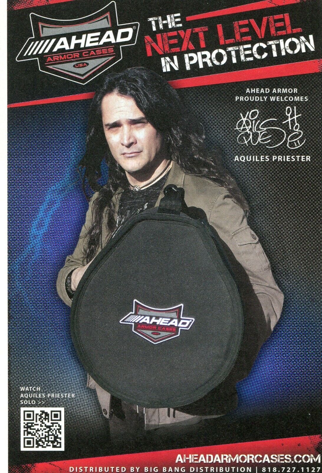 2015 small Print Ad of Ahead Armor Drum Cases w Aquiles Priester