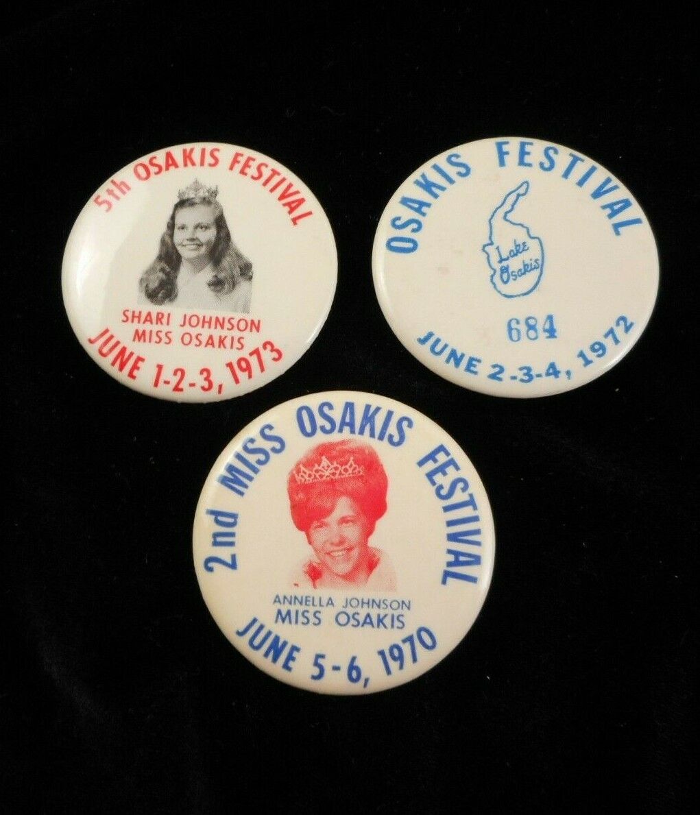 Vintage Osakis Festival Pinback Buttons Lot of 3 Minnesota 1970 1972 1973