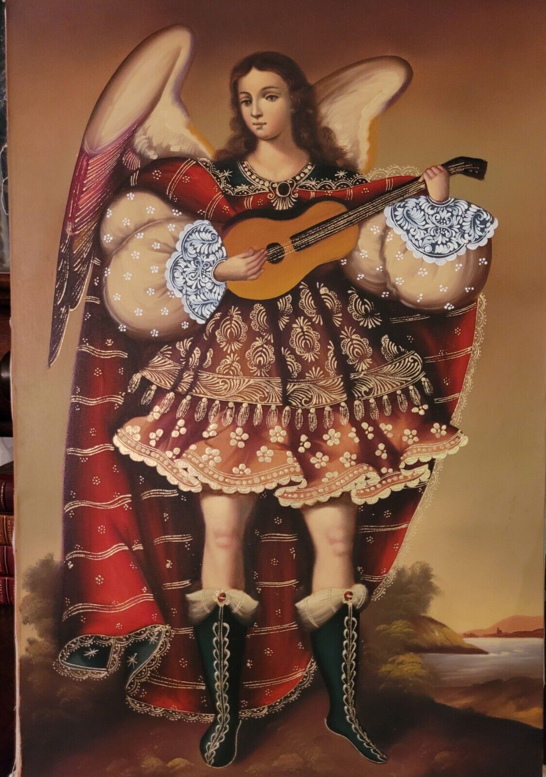 Vintage Handmade Cusco painting Archangel Gabriel 24.5 X 18 Never hung  stored