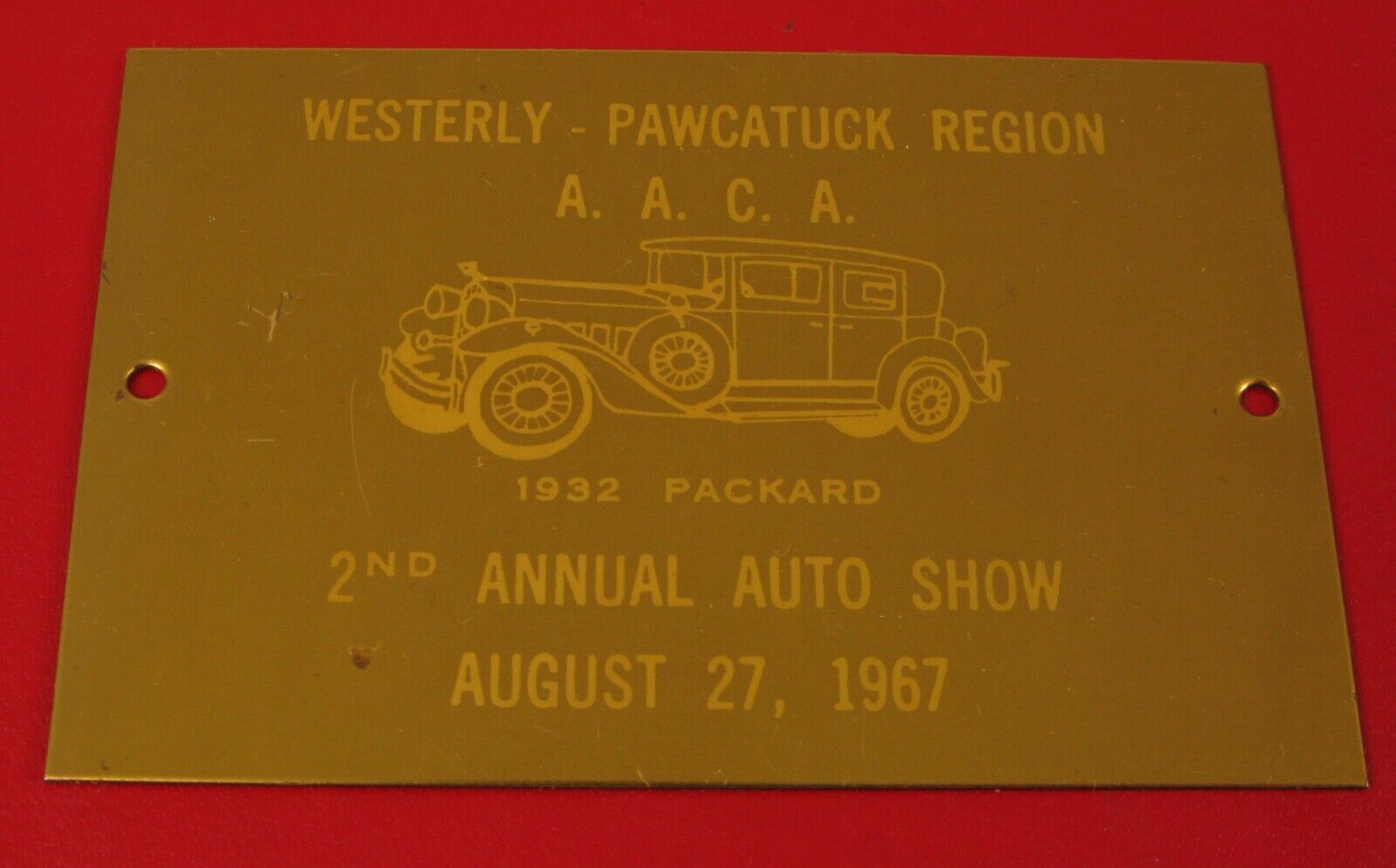 VINTAGE 1967 WESTERLY RI  ANTIQUE CAR CLUB 1932 PACKARD METAL PLAQUE SIGN 