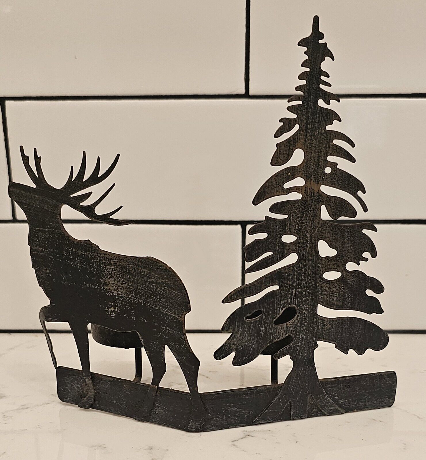 Metal Moose Spruce Tealight Candle Holder~Farmhouse~ Rustic~ Primitive~ Country 