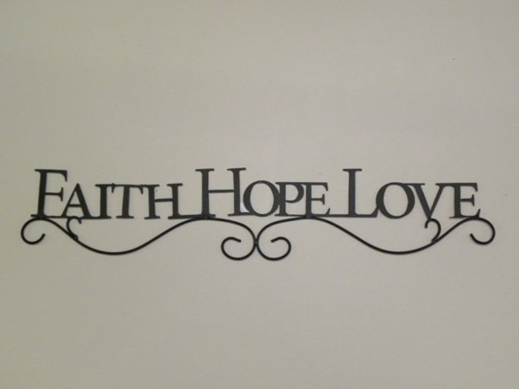 Country Primitive Metal Faith Hope Love Cutout Written Wall Decor 