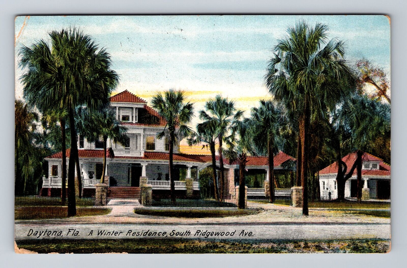 Daytona FL-Florida, Winter Residence on Ridgewood Avenue Vintage Postcard