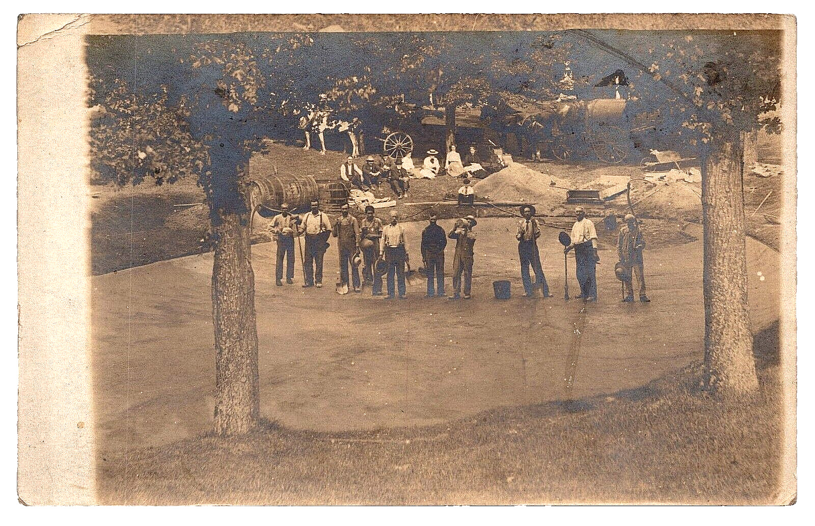 Original RPPC, Group Of Men And Women, Shovels, Horse & Wagons, Antique Postcard
