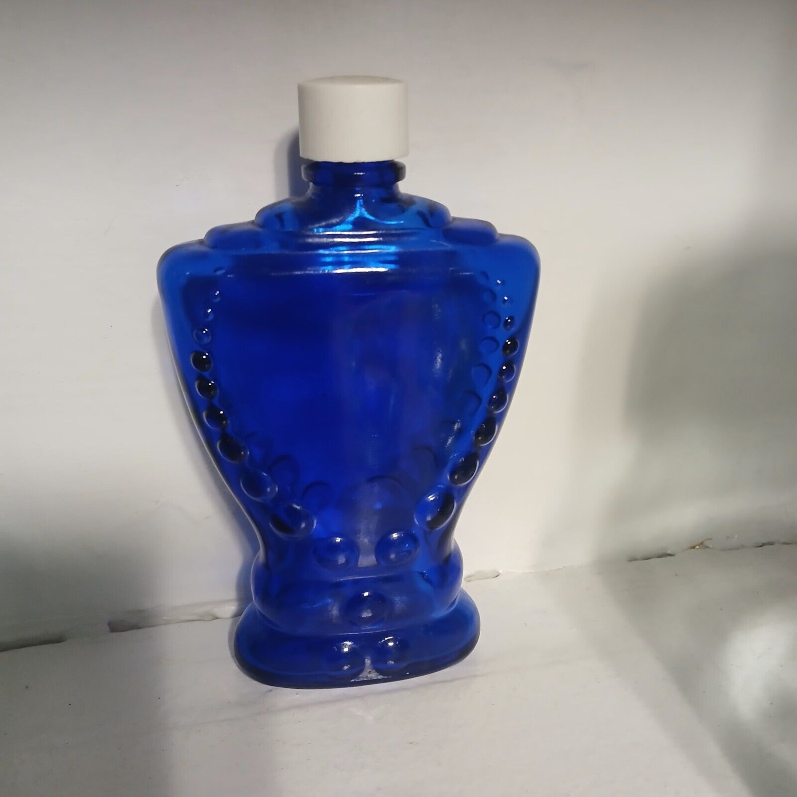 Vintage Cobalt Blue Embossed Glass  Empty Perfume / Cologne Bottle 6