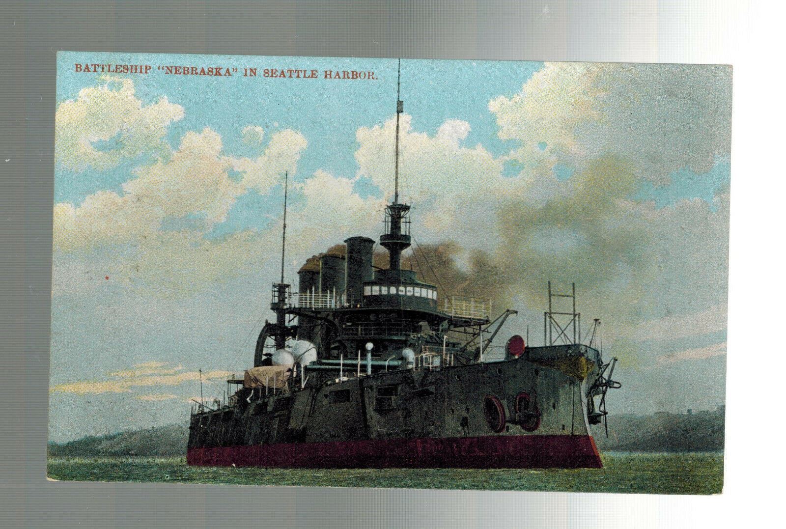 Mint Color Postcard US Navy Battleship USS Nebraska in Seattle harbor pre WW 1