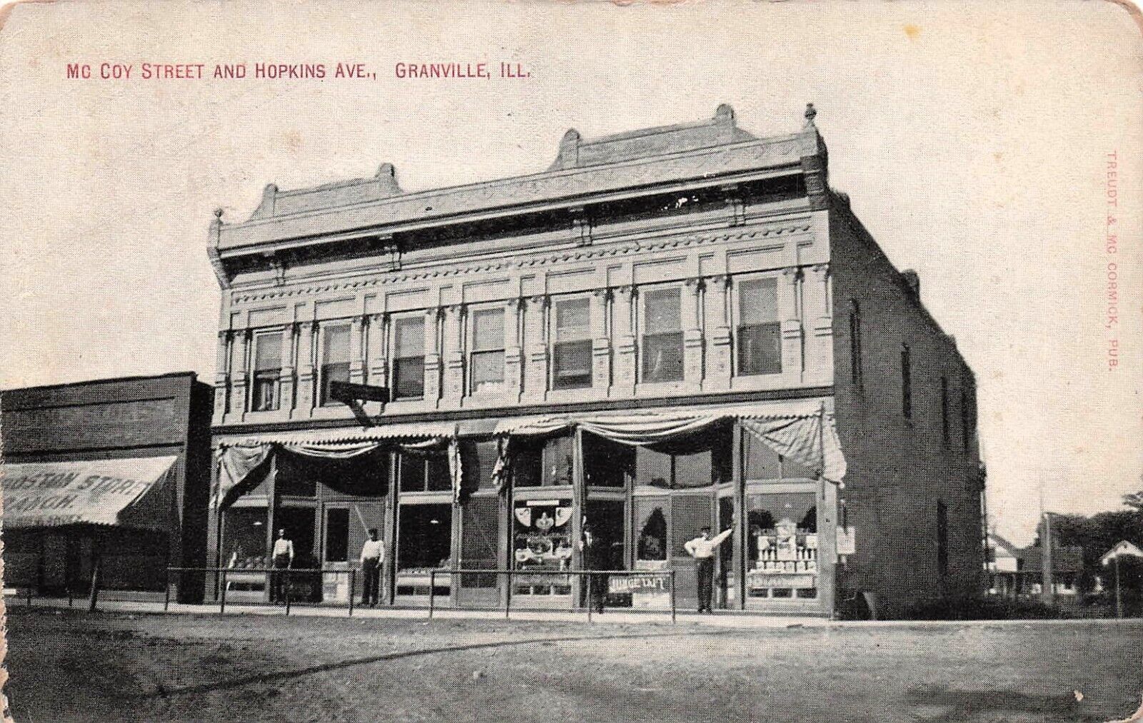 Granville IL Illinois Downtown Early 1900s McCoy Street Store Vtg Postcard E37
