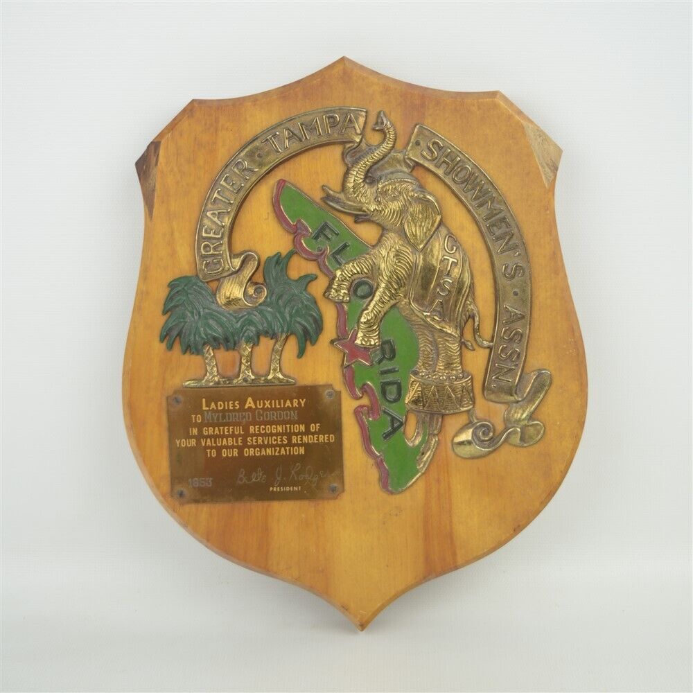 Vintage 1953 Greater Tampa Showmen\'s Association Ladies Auxiliary Wooden Plaque