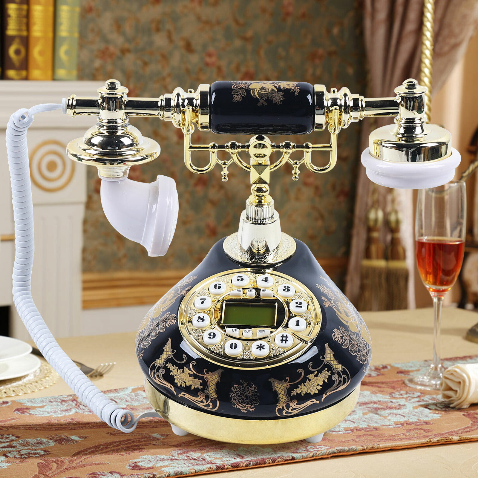 Ceramic Vintage Style Button Telephone Phone Real Working Vintage Fashion Decor