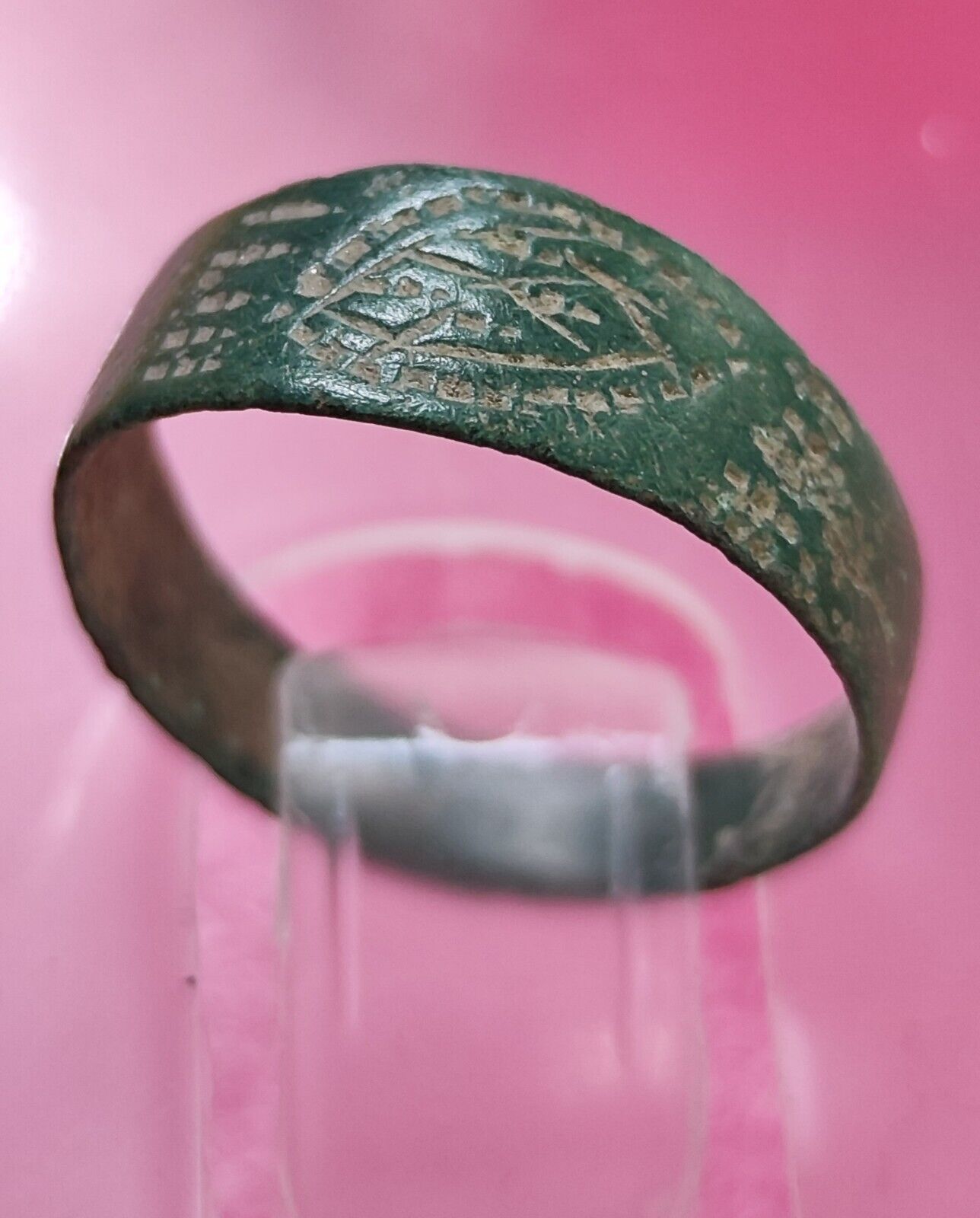 Medieval mixed Bronze ring with Engravings