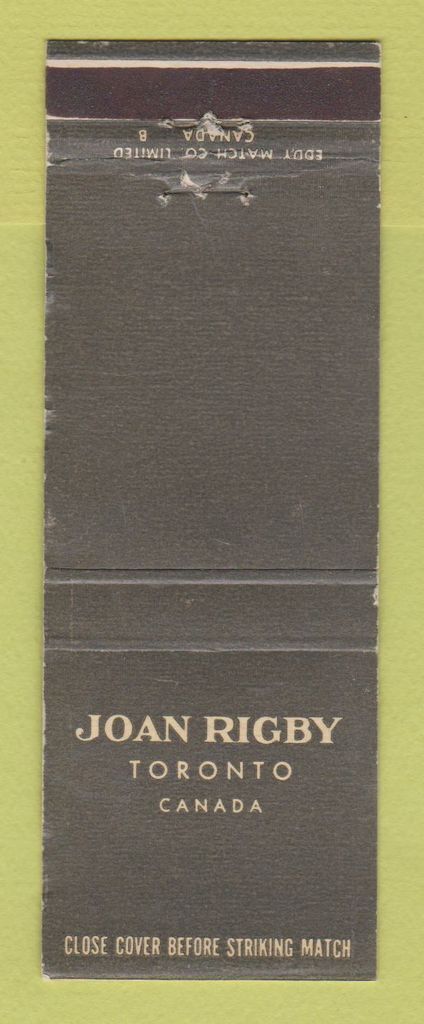 Matchbook Cover - Joan Rigby Toronto ON Women\'s Clothes WORN
