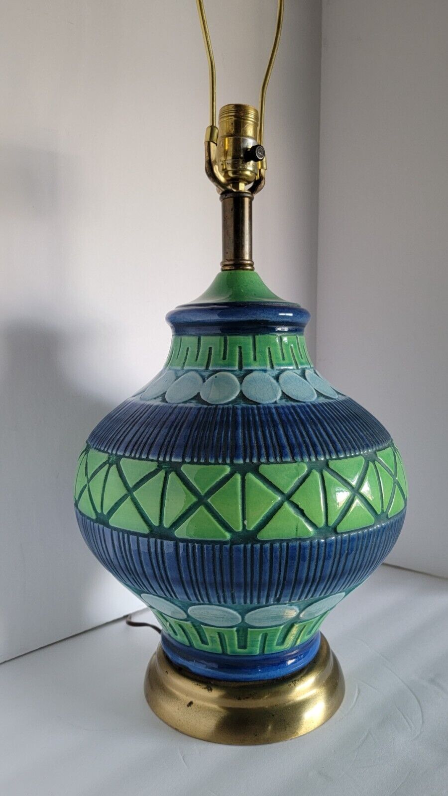 Vtg Mid Century Modern Blue Green Ceramic Table Lamp Bitossi Style