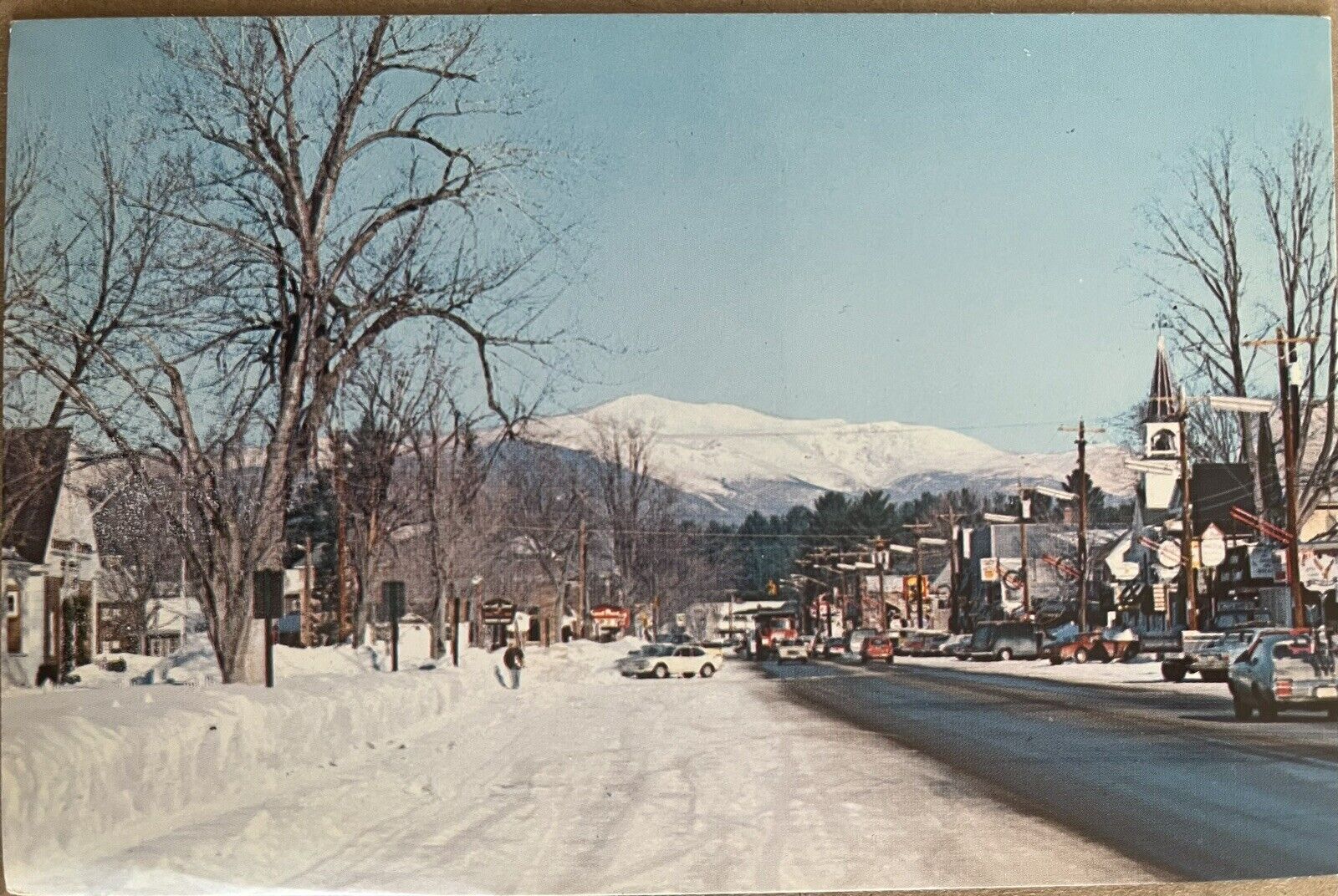 North Conway New Hampshire Main Street Winter Scene Postcard c1970