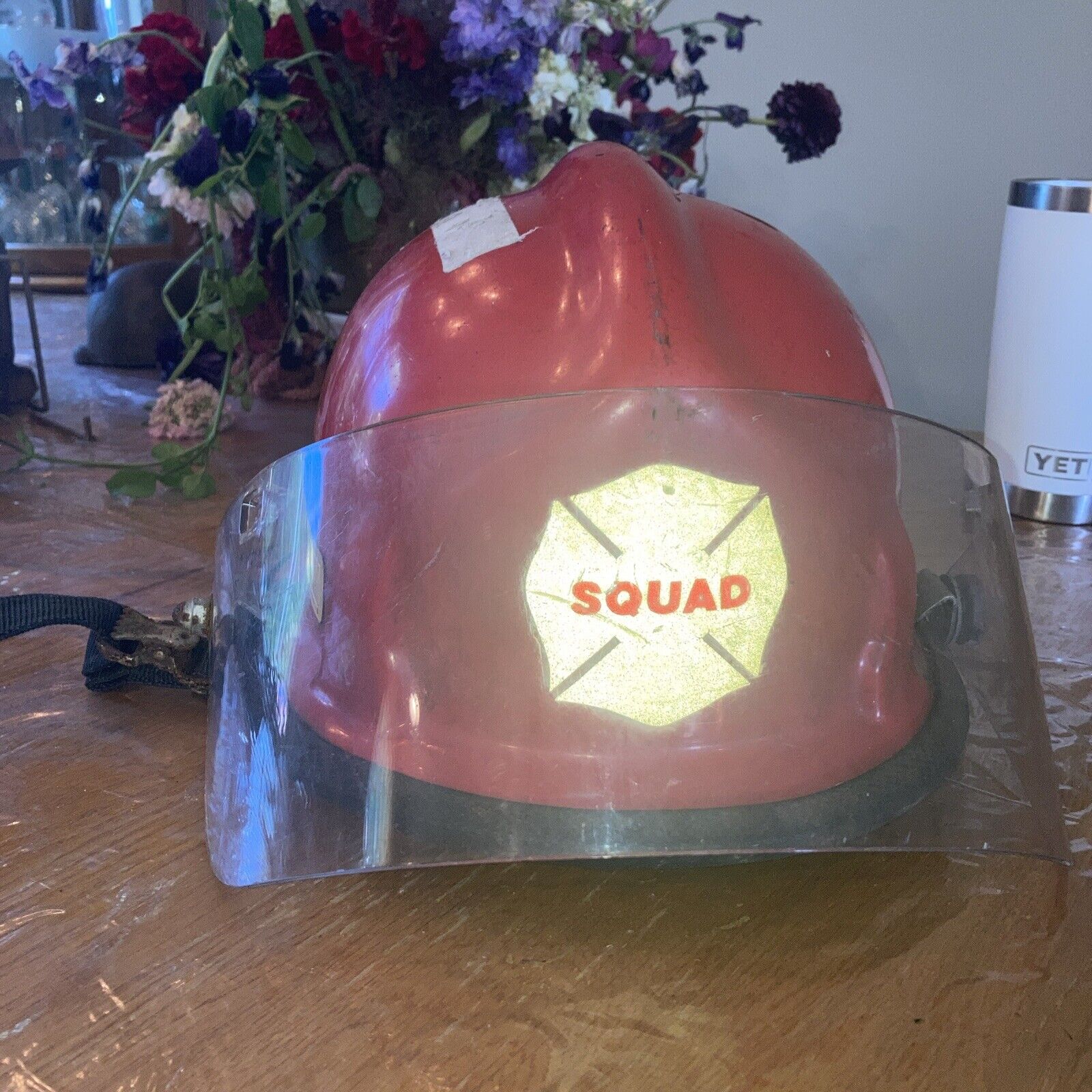 Vintage Cairns & Bros Fire Fighter Fireman Helmet/ Red- SQUAD-