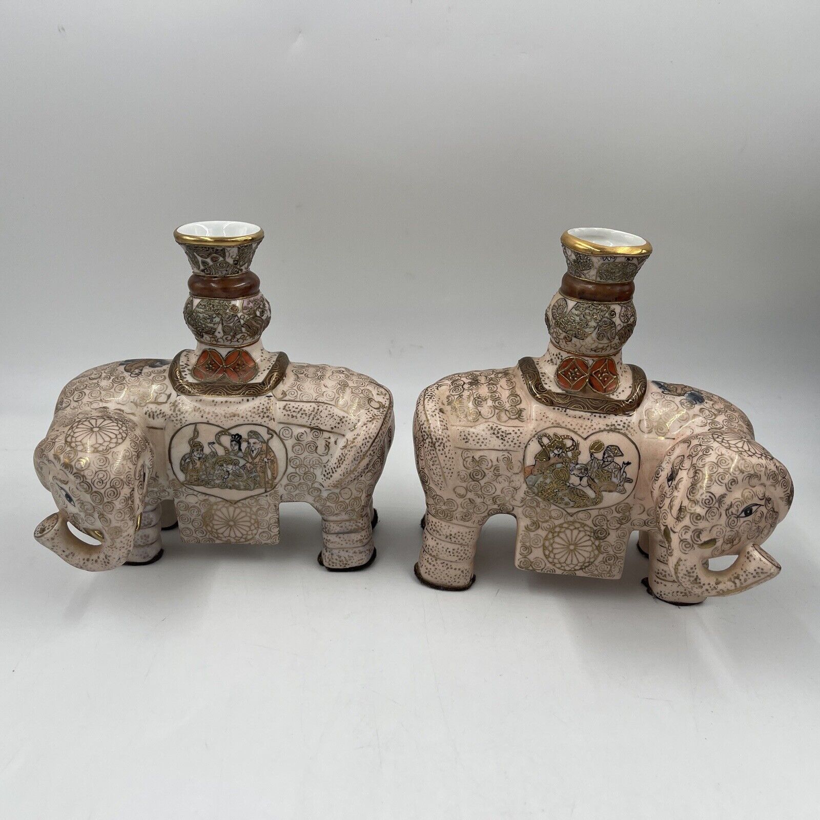 Vintage Pair of Chinese Elephant Candle Holders 