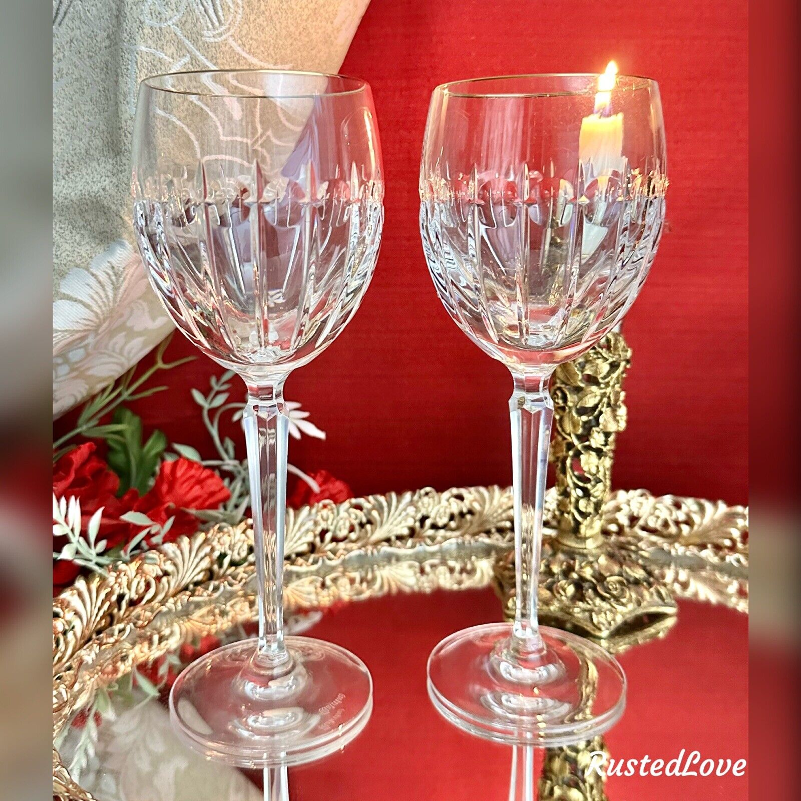 Waterford Crystal Grenville Gold Wine Blown Glass Vintage Wine Goblets - 2