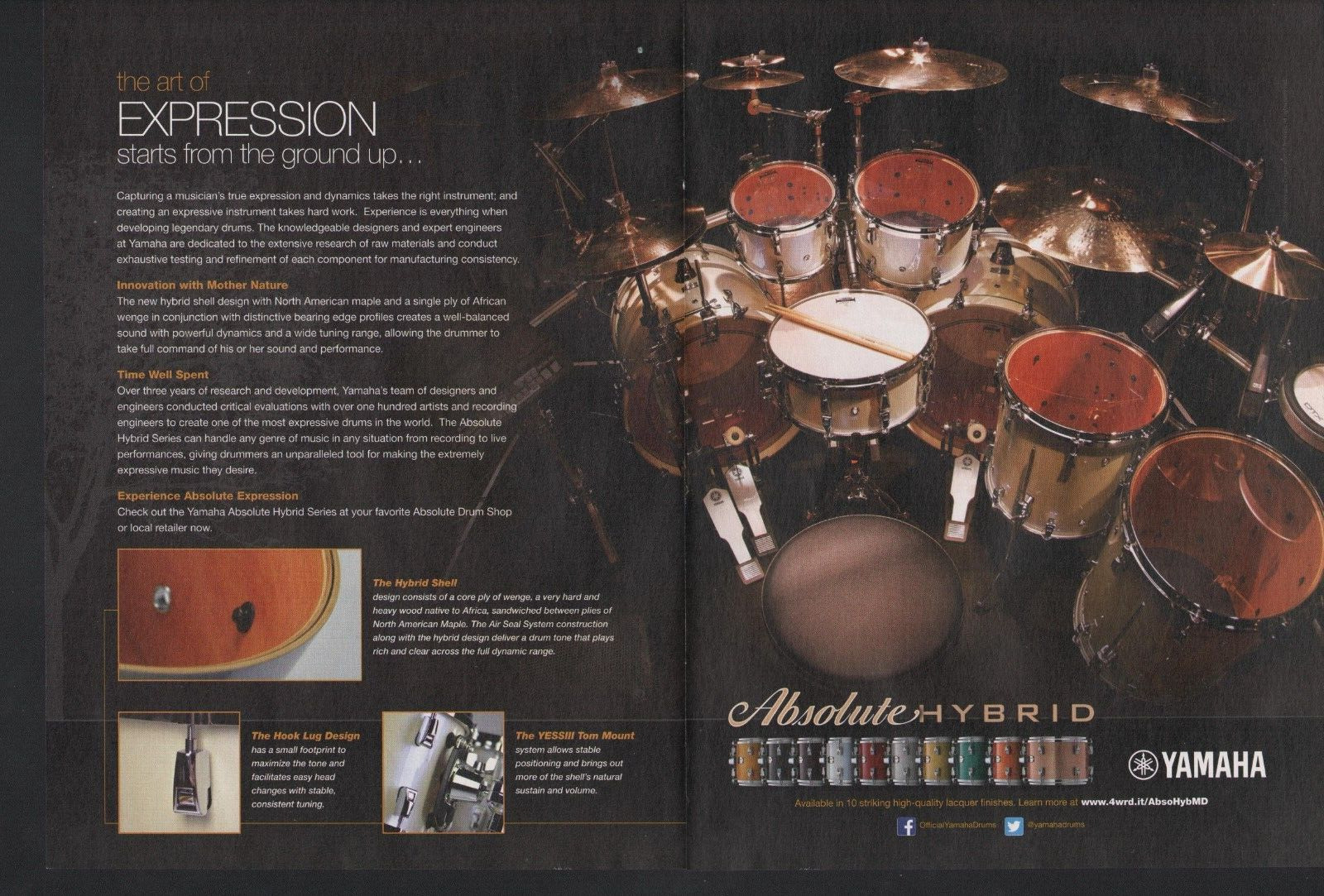 2014 2pg Print Ad of Yamaha Absolute Hybrid Series Drum Kit
